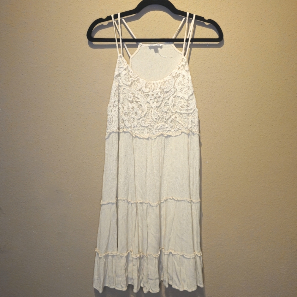 Mine Swing Tank Dress Creme with Lace Overlay Women's Size Medium